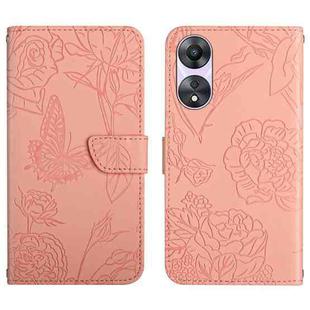 For OPPO A58 5G/A78 5G HT03 Skin Feel Butterfly Embossed Flip Leather Phone Case(Pink)