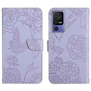 For TCL 40 SE HT03 Skin Feel Butterfly Embossed Flip Leather Phone Case(Purple)