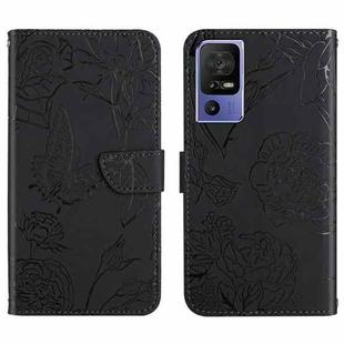 For TCL 40 SE HT03 Skin Feel Butterfly Embossed Flip Leather Phone Case(Black)