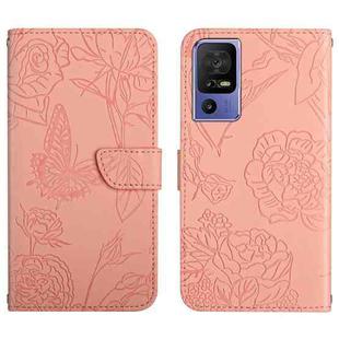 For TCL 40 SE HT03 Skin Feel Butterfly Embossed Flip Leather Phone Case(Pink)