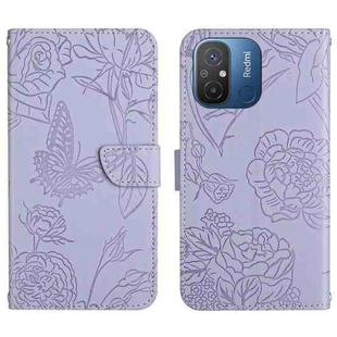 For Xiaomi Redmi 11A 4G HT03 Skin Feel Butterfly Embossed Flip Leather Phone Case(Purple)