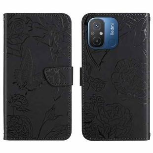 For Xiaomi Redmi 11A 4G HT03 Skin Feel Butterfly Embossed Flip Leather Phone Case(Black)