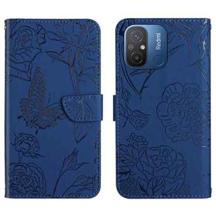 For Xiaomi Redmi 11A 4G HT03 Skin Feel Butterfly Embossed Flip Leather Phone Case(Blue)