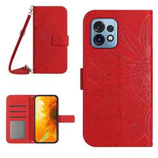 For Motorola Edge+ 2023 HT04 Skin Feel Sun Flower Embossed Flip Leather Phone Case with Lanyard(Red)