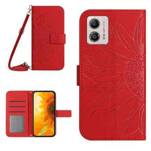 For Motorola Moto G53 5G/G13/G23 HT04 Skin Feel Sun Flower Embossed Flip Leather Phone Case with Lanyard(Red)