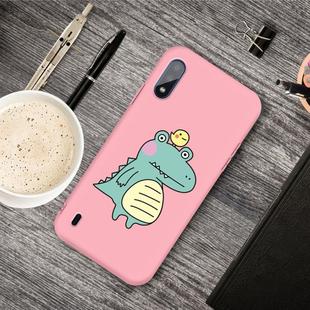 For Galaxy A01 Cartoon Animal Pattern Shockproof TPU Protective Case(Pink Crocodile Bird)