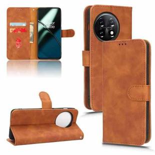 For OnePlus 11 Skin Feel Magnetic Flip Leather Phone Case(Brown)