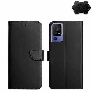 For TCL 40 SE Genuine Leather Fingerprint-proof Flip Phone Case(Black)