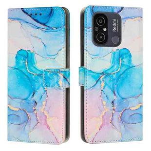 For Xiaomi Redmi 11A Painted Marble Pattern Leather Phone Case(Pink Green)