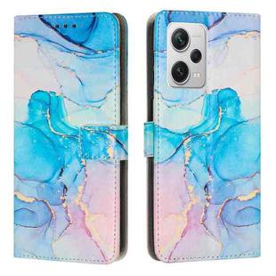 For Xiaomi Redmi Note 12 Pro 5G Global Painted Marble Pattern Leather Phone Case(Pink Green)