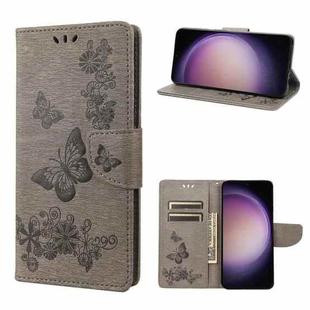 For Samsung Galaxy S23 5G Butterfly Embossed Horizontal Flip Leather Phone Case(Grey)