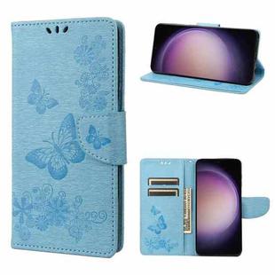 For Samsung Galaxy S23 5G Butterfly Embossed Horizontal Flip Leather Phone Case(Blue)