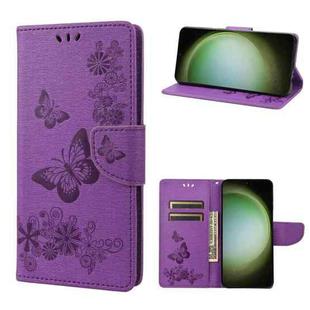 For Samsung Galaxy S23 Ultra 5G Butterfly Embossed Horizontal Flip Leather Phone Case(Purple)