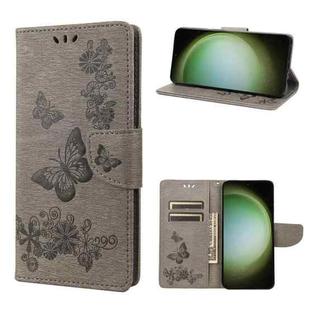 For Samsung Galaxy S23 Ultra 5G Butterfly Embossed Horizontal Flip Leather Phone Case(Grey)