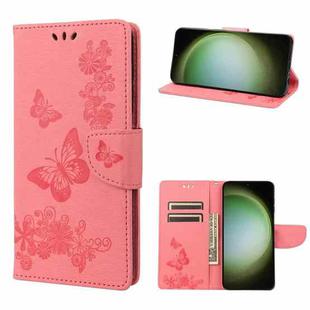 For Samsung Galaxy S23 Ultra 5G Butterfly Embossed Horizontal Flip Leather Phone Case(Pink)