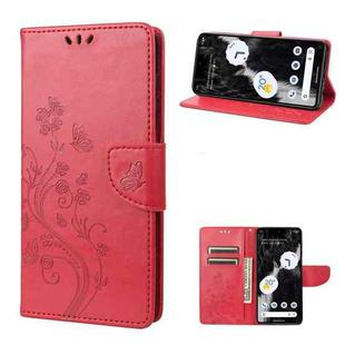 For Google Pixel 7a Butterfly Flower Pattern Flip Leather Phone Case(Red)