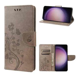 For Samsung Galaxy S23 5G Butterfly Flower Pattern Flip Leather Phone Case(Grey)