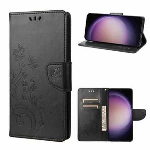 For Samsung Galaxy S23 5G Butterfly Flower Pattern Flip Leather Phone Case(Black)