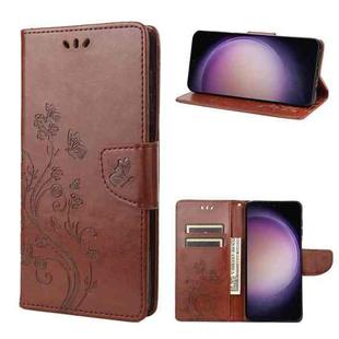 For Samsung Galaxy S23+ 5G Butterfly Flower Pattern Flip Leather Phone Case(Brown)