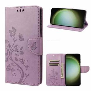 For Samsung Galaxy S23 Ultra 5G Butterfly Flower Pattern Flip Leather Phone Case(Light Purple)