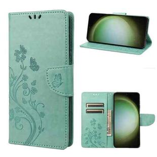 For Samsung Galaxy S23 Ultra 5G Butterfly Flower Pattern Flip Leather Phone Case(Green)