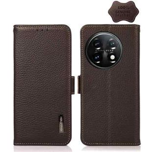 For OnePlus 11 KHAZNEH Side-Magnetic Litchi Genuine Leather RFID Phone Case(Brown)