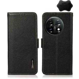 For OnePlus 11 KHAZNEH Side-Magnetic Litchi Genuine Leather RFID Phone Case(Black)