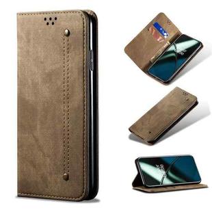 For OnePlus 11R Denim Texture Flip Leather Phone Case(Khaki)