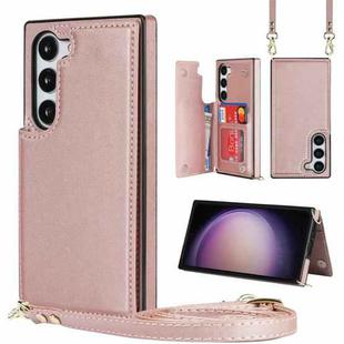 For Samsung Galaxy S23 5G Cross-body Square Double Buckle Flip Card Bag TPU+PU Case(Rose Gold)