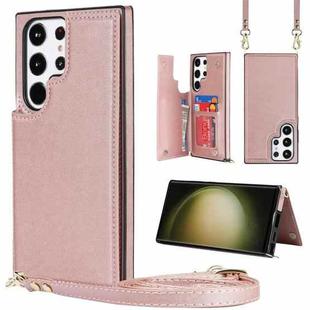 For Samsung Galaxy S23 Ultra 5G Cross-body Square Double Buckle Flip Card Bag TPU+PU Case(Rose Gold)