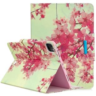 For iPad Pro 11 (2020) Colored Drawing Horizontal Flip PU Leather Tablet Case with Holder & Card Slots(Cherry Blossoms)