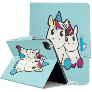 For iPad Pro 11 (2020) Colored Drawing Horizontal Flip PU Leather Tablet Case with Holder & Card Slots(Couple Unicorn)
