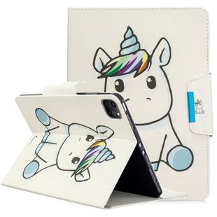 For iPad Pro 11 (2020) Colored Drawing Horizontal Flip PU Leather Tablet Case with Holder & Card Slots(Unicorn)