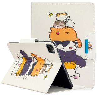 For iPad Pro 11 (2020) Colored Drawing Horizontal Flip PU Leather Tablet Case with Holder & Card Slots(A Stack of Kittens)