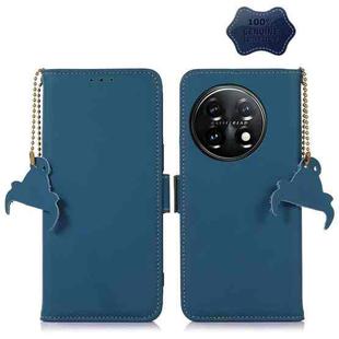 For OnePlus 11 Genuine Leather Magnetic RFID Leather Phone Case(Blue)
