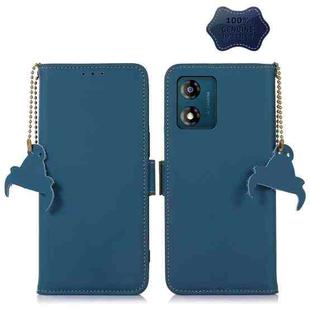 For Motorola Moto E13 Genuine Leather Magnetic RFID Leather Phone Case(Blue)