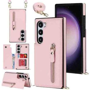 For Samsung Galaxy S23 5G Cross-body Zipper Square Phone Case(Pink)