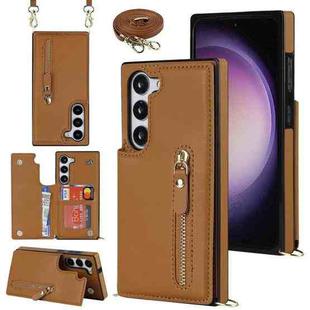 For Samsung Galaxy S23 5G Cross-body Zipper Square Phone Case(Brown)