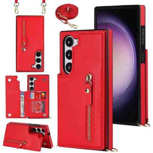 For Samsung Galaxy S23 5G Cross-body Zipper Square Phone Case(Red)