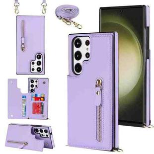 For Samsung Galaxy S23 Ultra 5G Cross-body Zipper Square Phone Case(Purple)