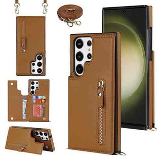For Samsung Galaxy S23 Ultra 5G Cross-body Zipper Square Phone Case(Brown)