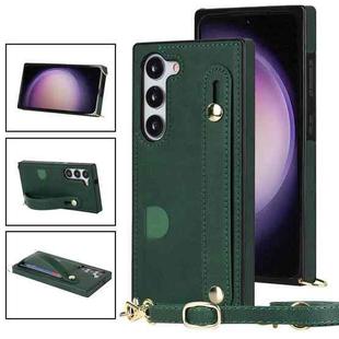 For Samsung Galaxy S23 5G Cross-body Wristband Holder Square Phone Case(Green)