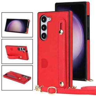 For Samsung Galaxy S23+ 5G Cross-body Wristband Holder Square Phone Case(Red)