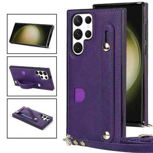 For Samsung Galaxy S23 Ultra 5G Cross-body Wristband Holder Square Phone Case(Purple)