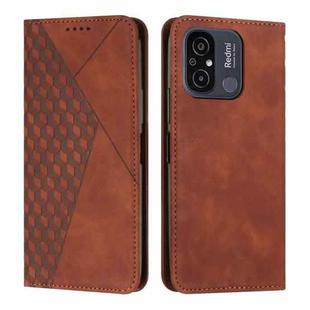 For Xiaomi Redmi 11A 4G Diamond Pattern Skin Feel Magnetic Leather Phone Case(Brown)