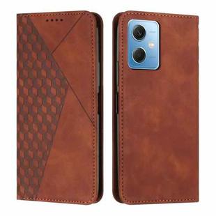 For Xiaomi Redmi Note 12 Global / Poco X5 5G Diamond Pattern Skin Feel Magnetic Leather Phone Case(Brown)