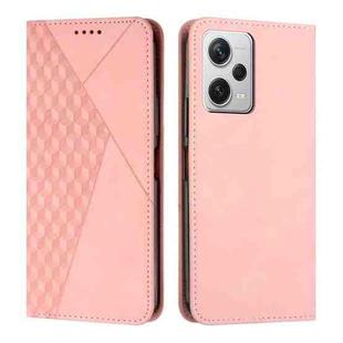 For Xiaomi Redmi Note 12 Pro 5G Global Diamond Pattern Skin Feel Magnetic Leather Phone Case(Rose Gold)