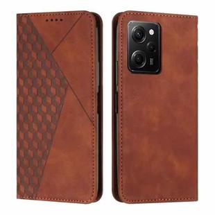 For Xiaomi Redmi Note 12 Pro Speed / Poco X5 Pro 5G Diamond Pattern Skin Feel Magnetic Leather Phone Case(Brown)