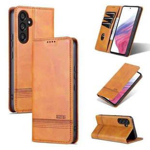 For Samsung Galaxy A34 5G AZNS Magnetic Calf Texture Flip Leather Phone Case(Light Brown)