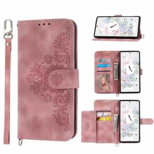 For Google Pixel 7A Skin-feel Flowers Embossed Wallet Leather Phone Case(Pink)
